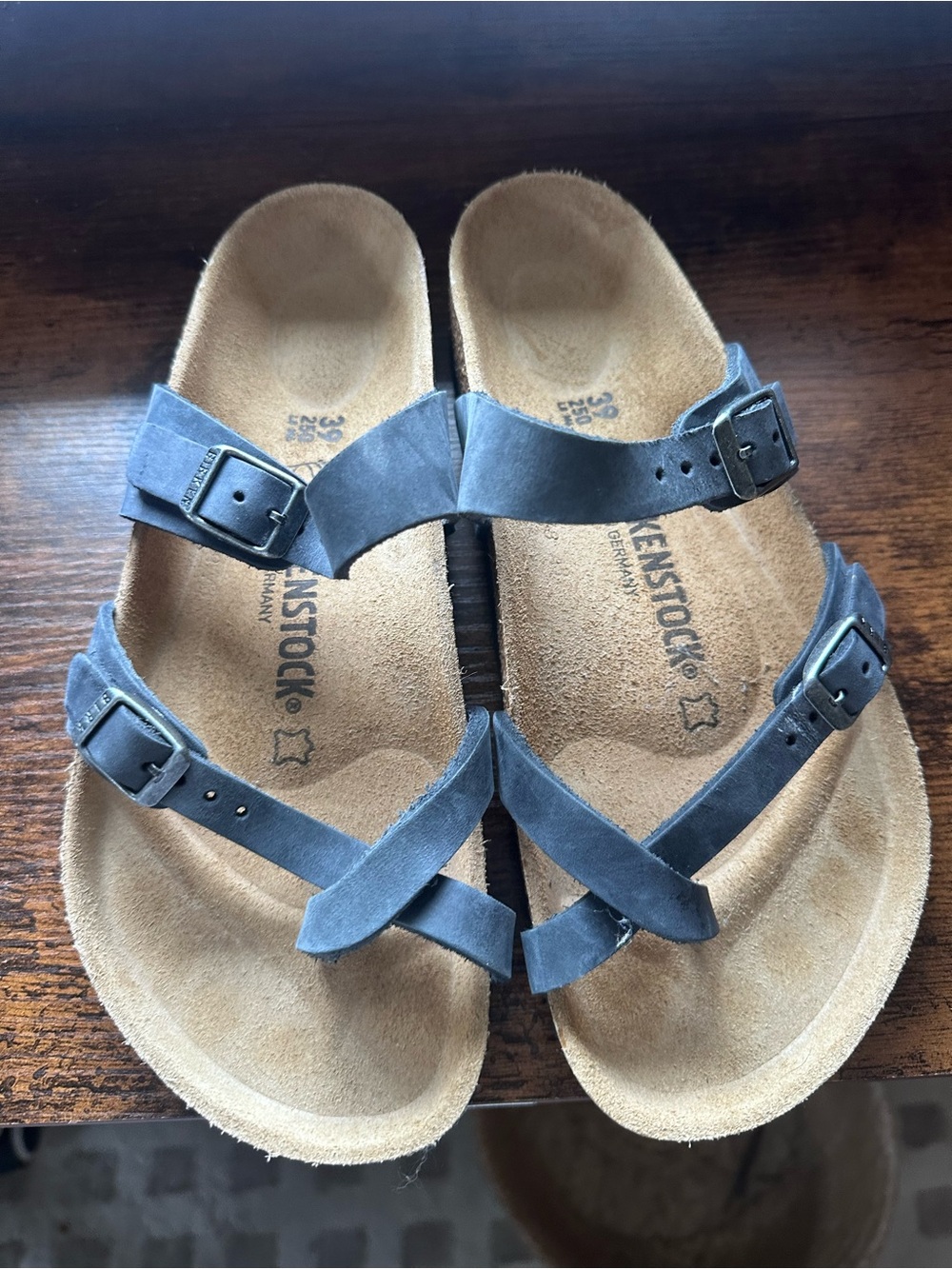 Birkenstock Women's Triple-Strap Black/Gray Leather Sandals